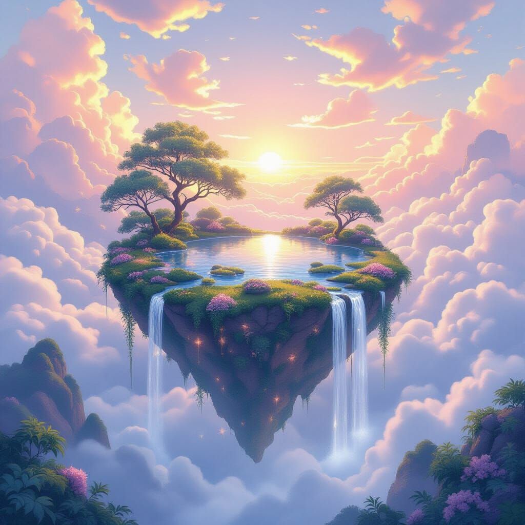 Floating Island Garden at Perpetual Sunset