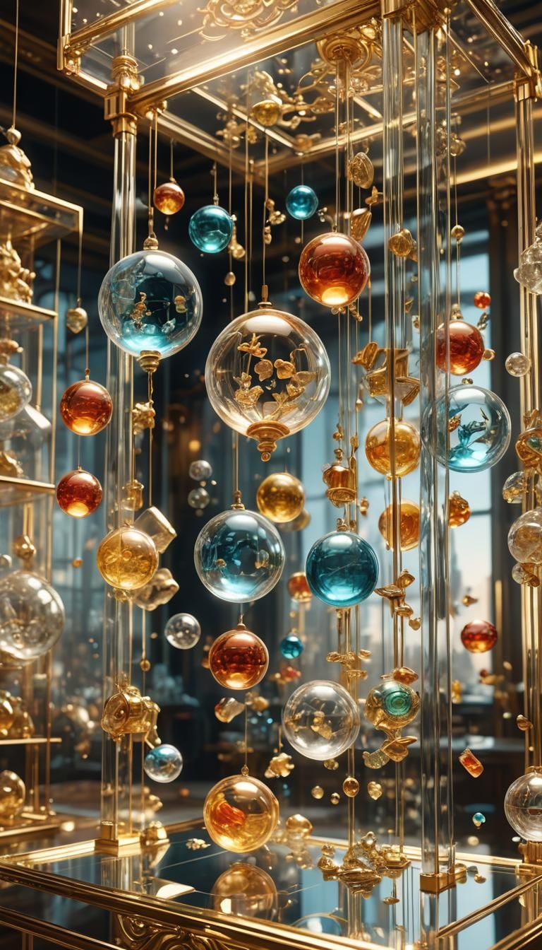 Glass Toys in Ornate Cabinet: Digital Sculpture Concept