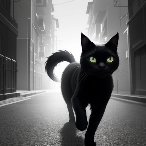 Cute Cat Girl Running Towards Viewer in Anime Style