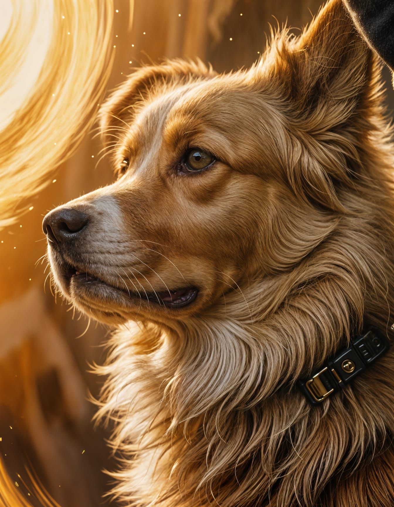 Golden Light Dog Orbiting Person