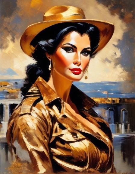 Steampunk Woman in Arena, Impressionist Impasto Painting