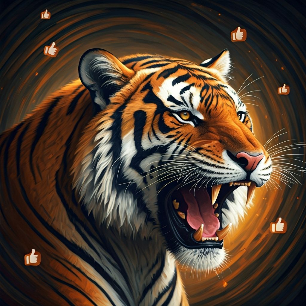 Tigers Forming 'Like' Icons in Oil Paint Style