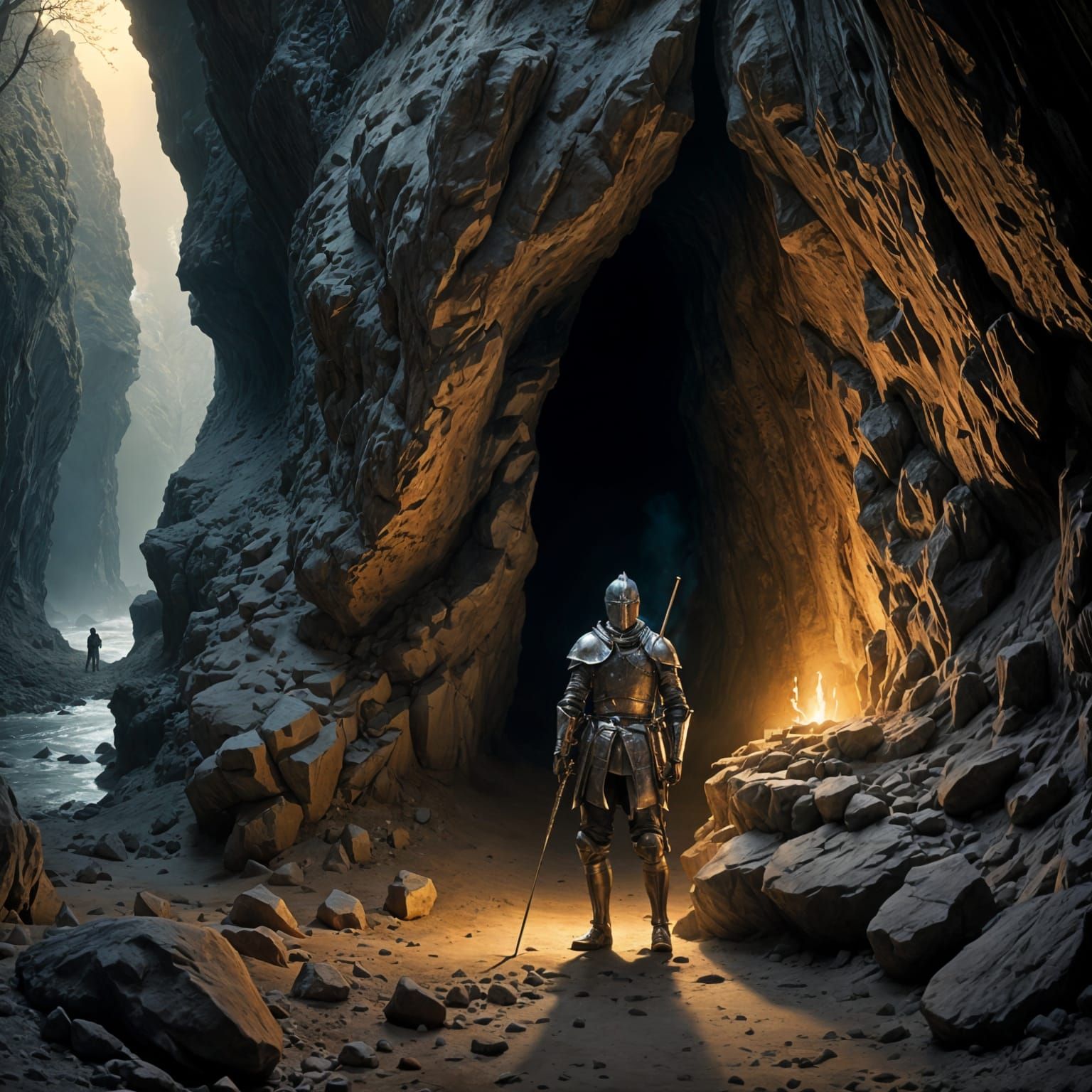 Knight at Glowing Cave Entrance
