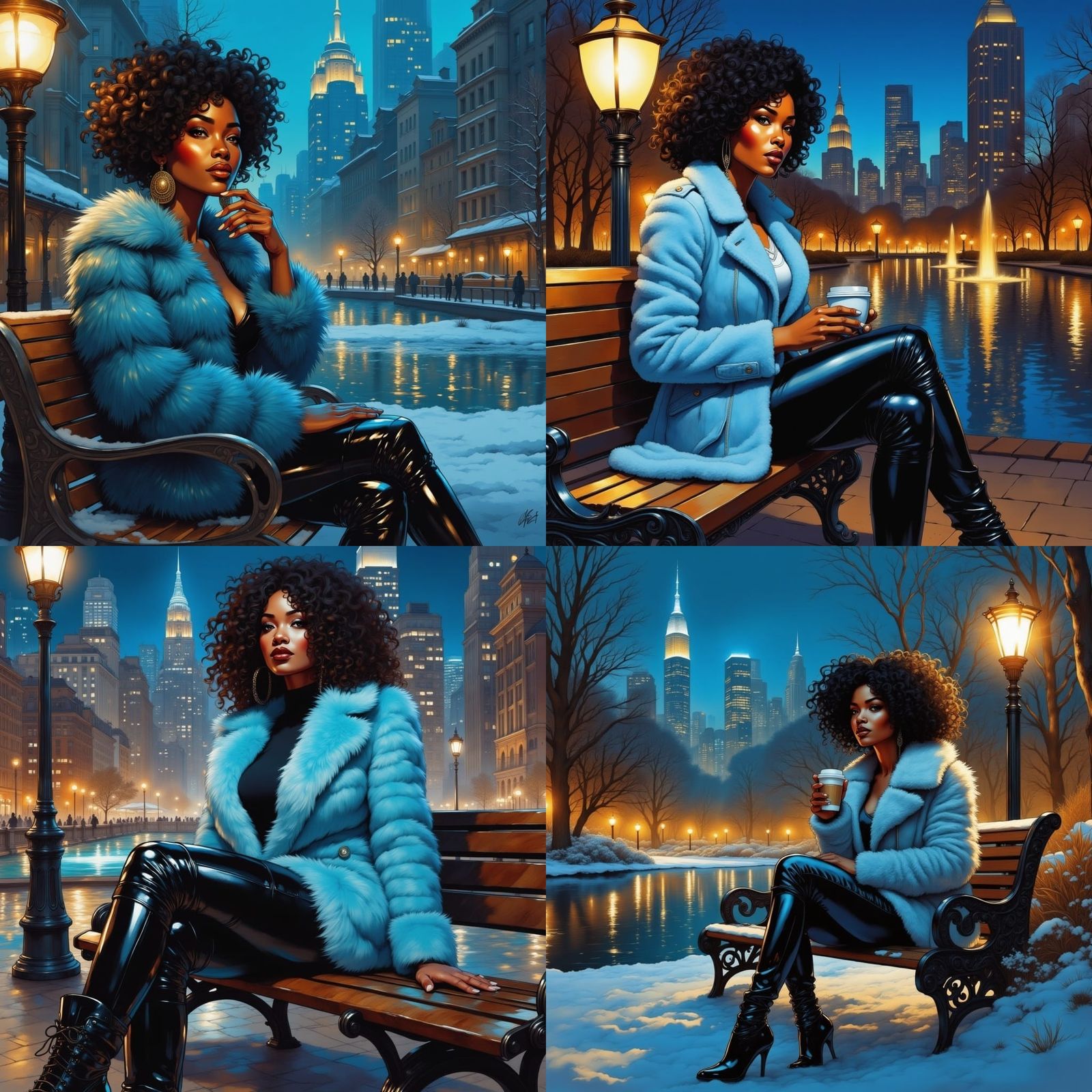 Elegant Woman Sipping Latte in a City Park