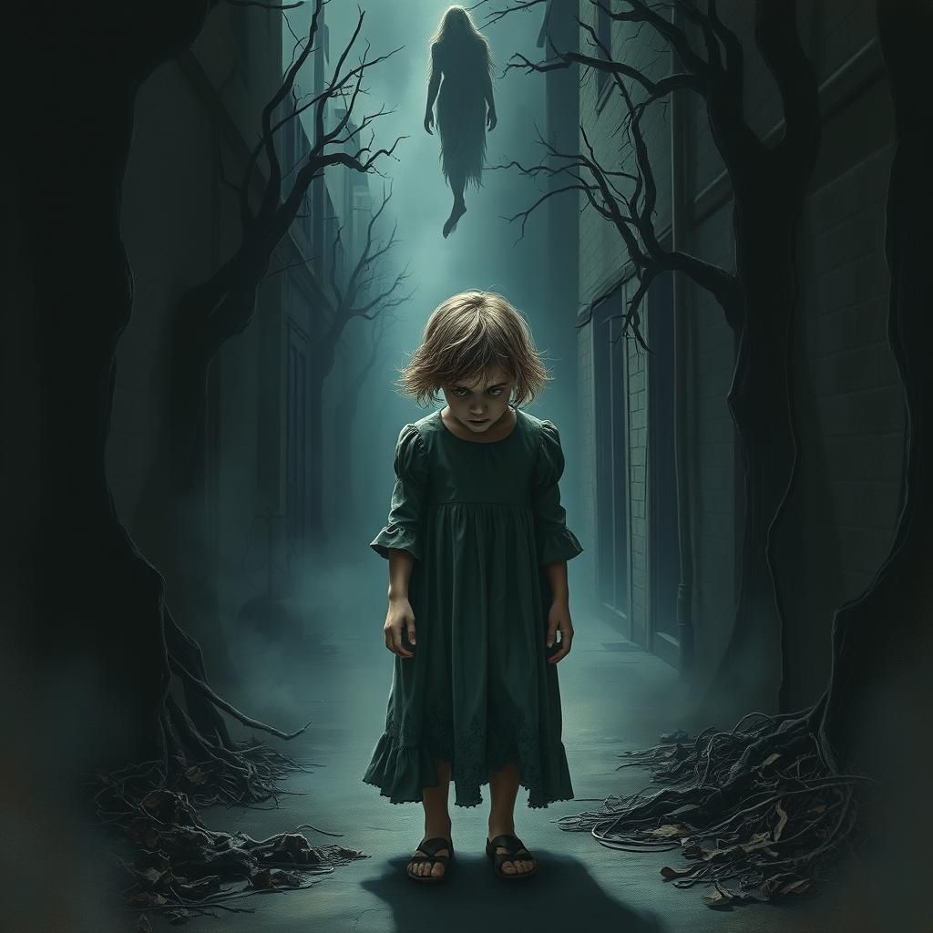 Eerie Victorian Girl in Dark Halloween Alley