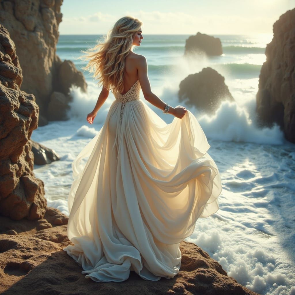 Sultry Summer Goddess on the Rugged Coastline