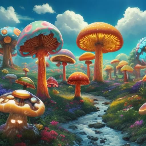 Sci-Fi Alien Field with Large-Eyed Trees