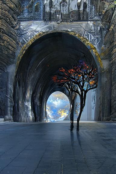 Magic Tree at Tunnel End: Sci-Fi Photorealism