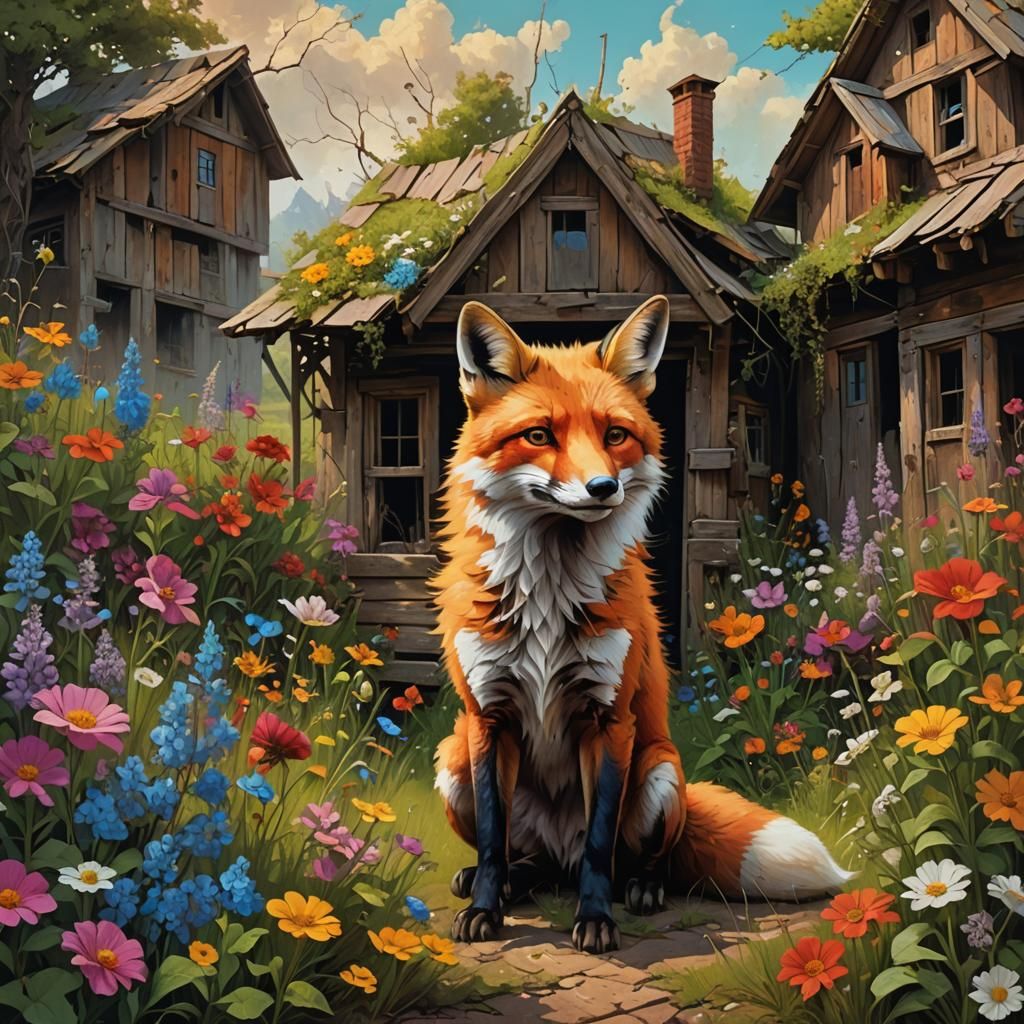 Giant Fox and Shack, Vivid Colors
