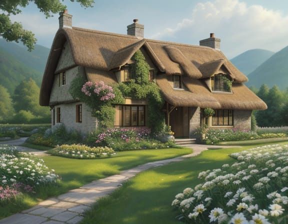 Serene English Countryside Landscape in Oil Painting Style