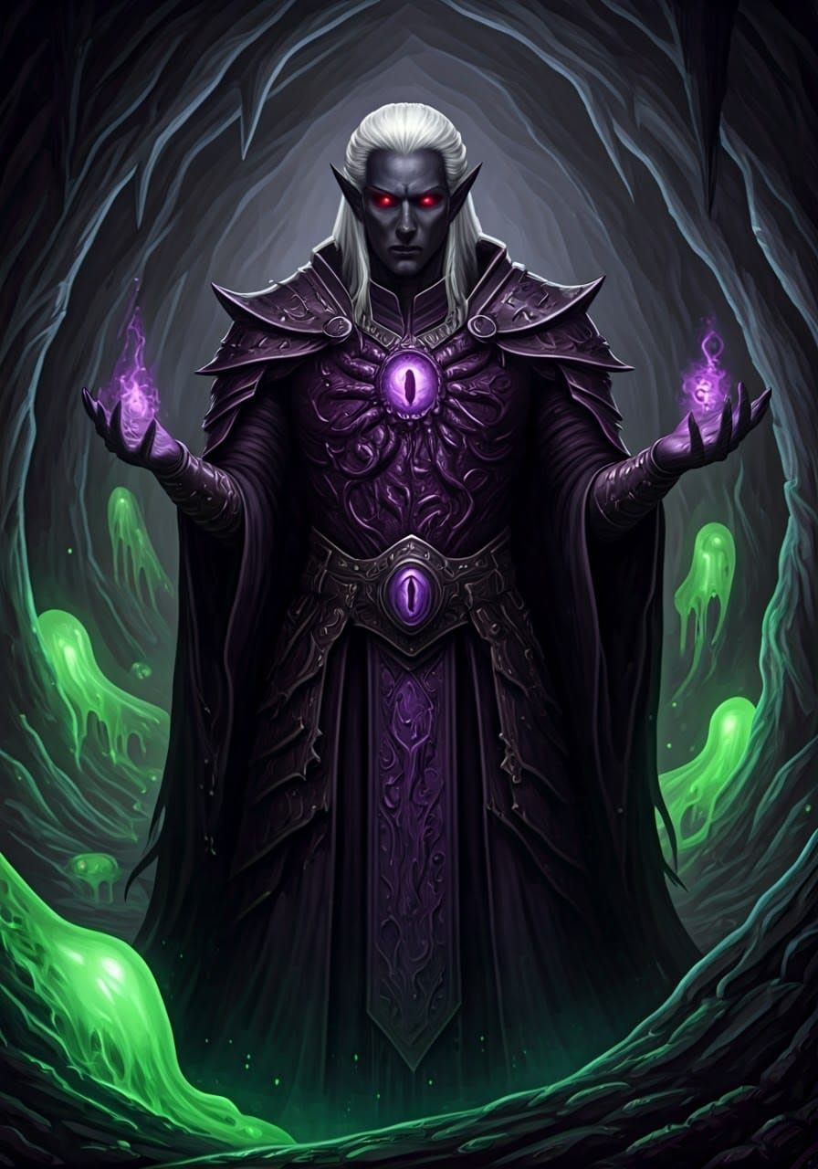 Drow Cleric of Ghaunadaur in Ooze-Filled Cavern