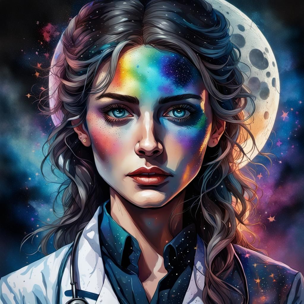 Gothic Horror Doctor in Moonlight, Impasto Painting