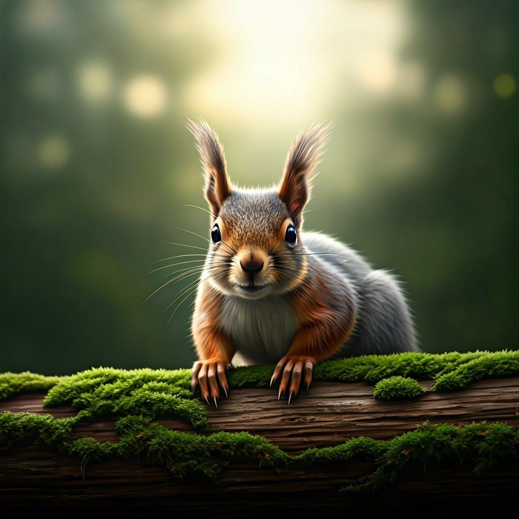 Squirrels in Misty Forest: Wildlife Portrait