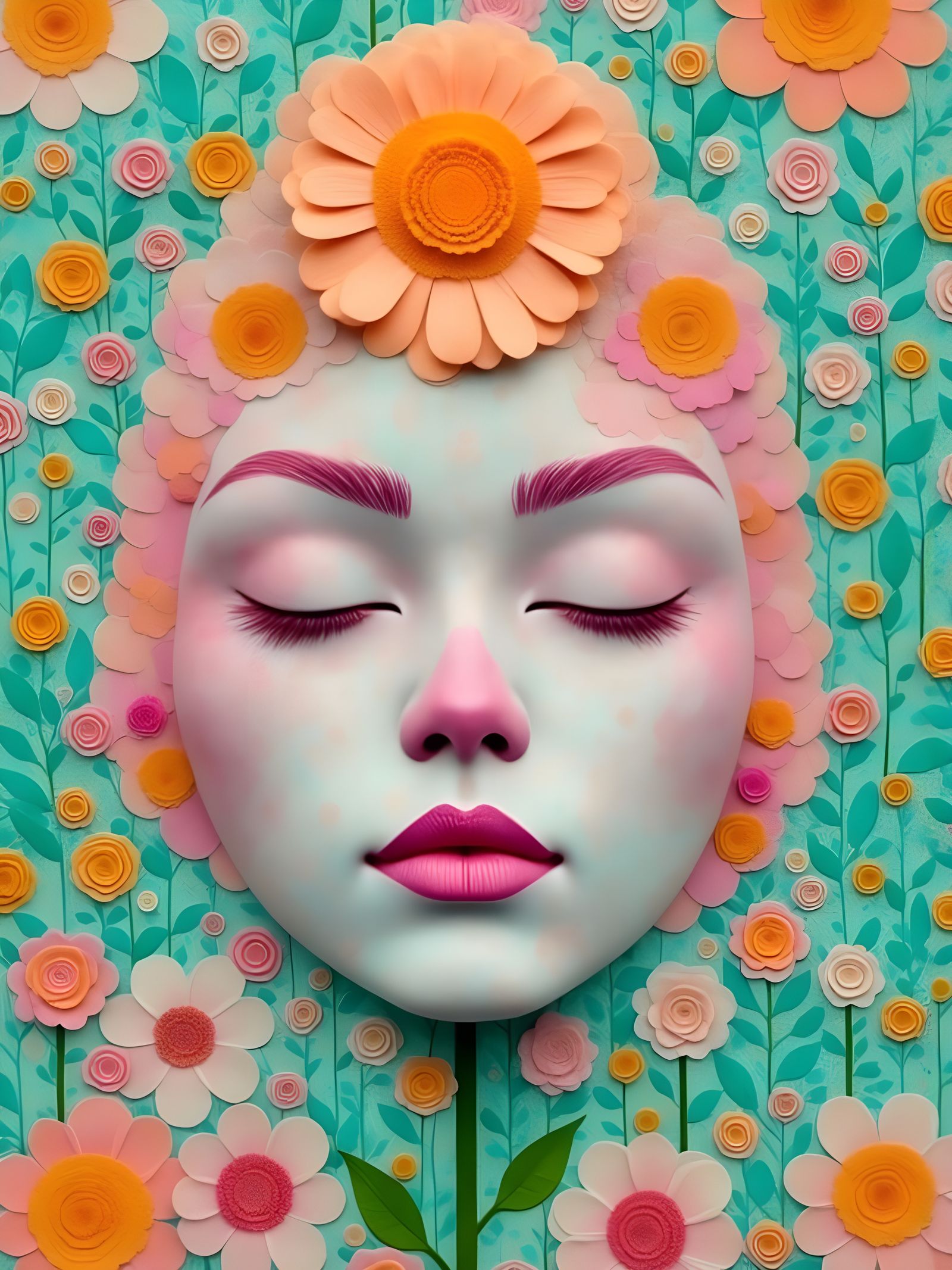 Ethereal Flower with Woman's Face, Dreamy Glow