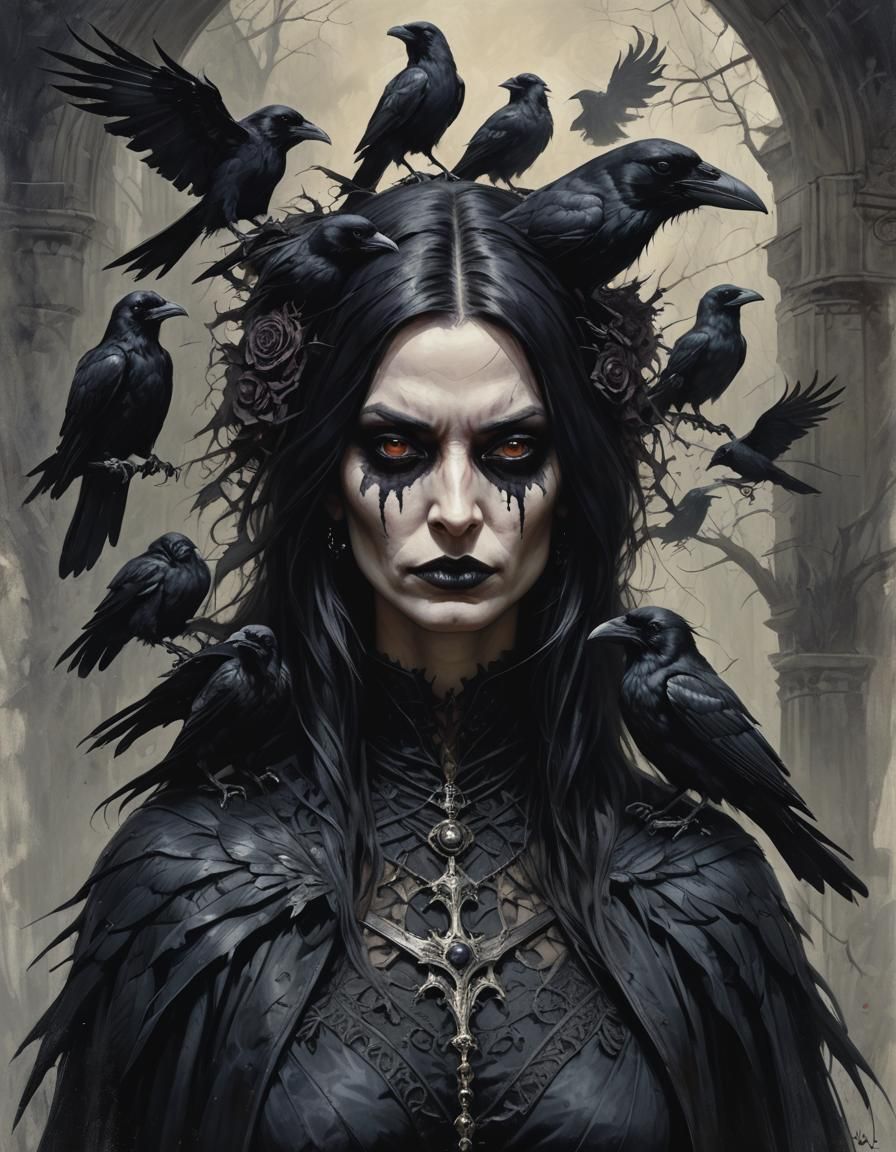 Sinister Gothic Raven Woman