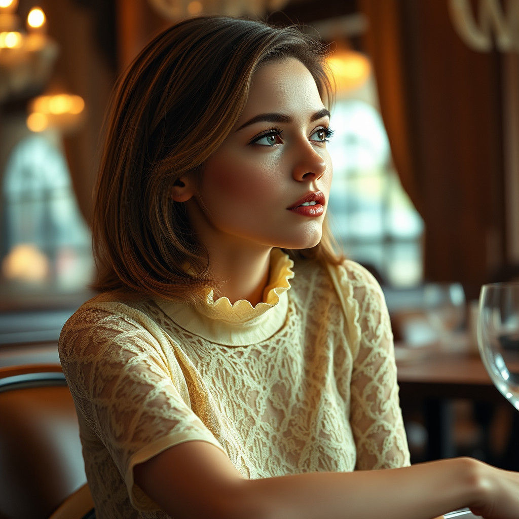 Woman in Yellow Lace Dress, Dreamlike Concept Art