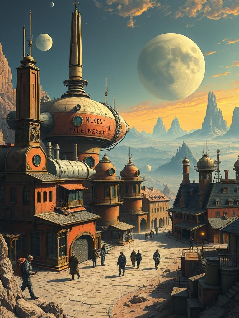 Extraterrestrial Settlement Inspired by Jean Giraud