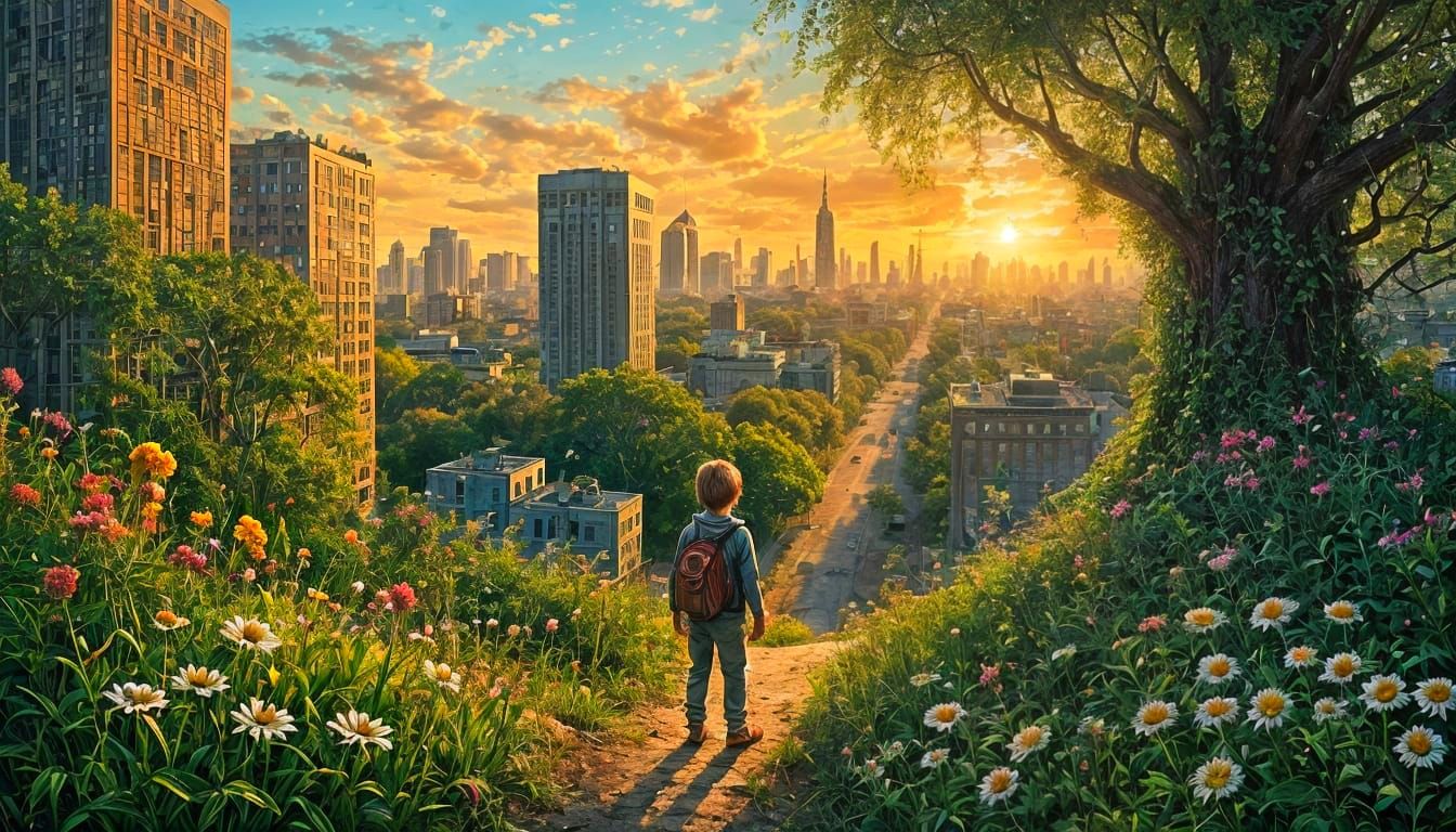 Nature Reclaims Cities in Post-Apocalyptic Painting