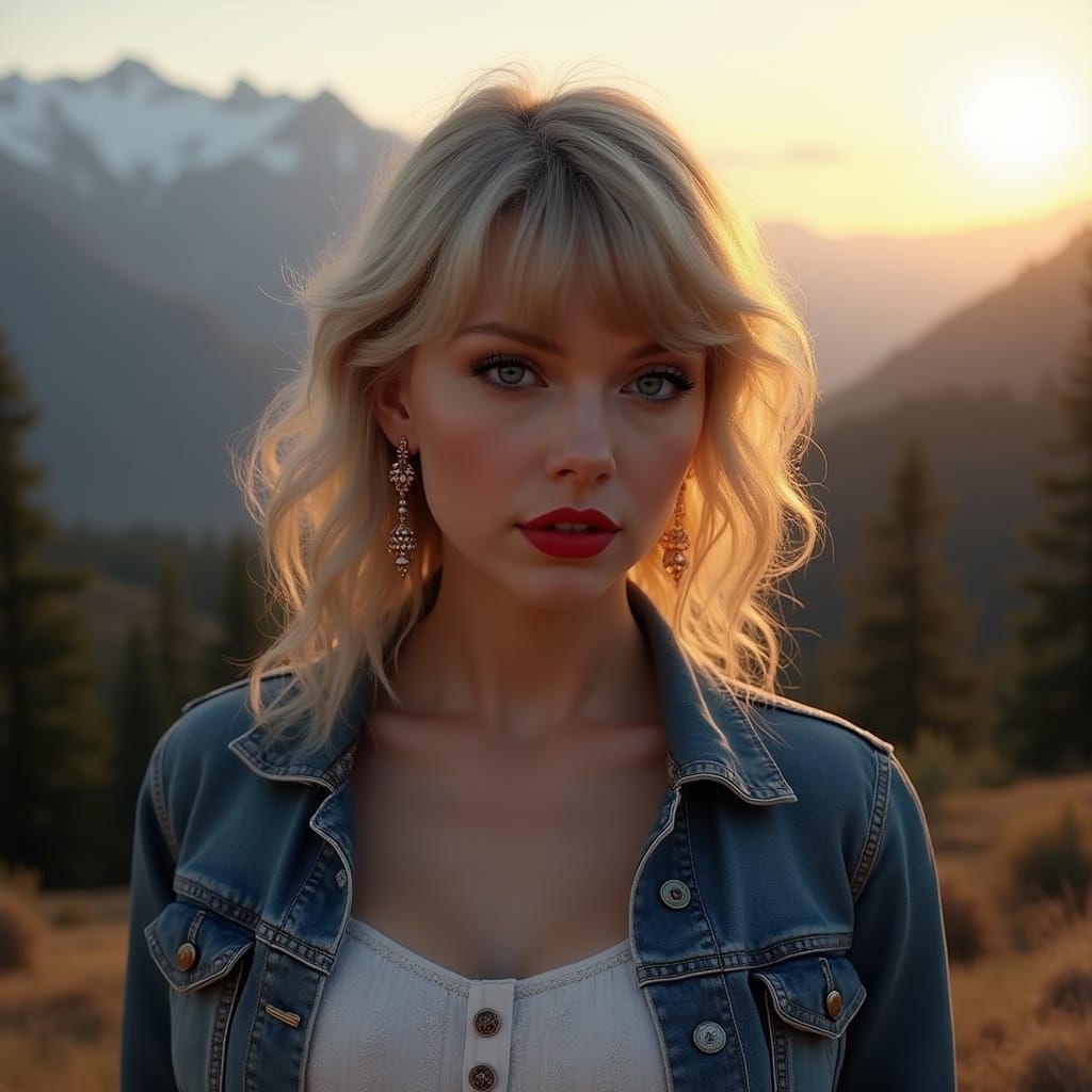 Hyperrealistic Portrait of Woman in Mountain Landscape