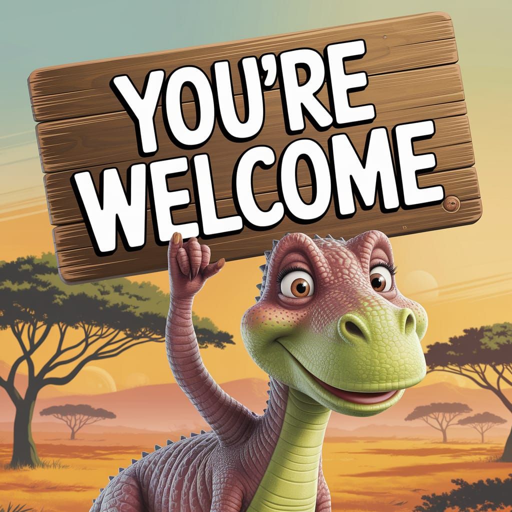 Friendly Dinosaur Welcomes You in Savanna Sunset