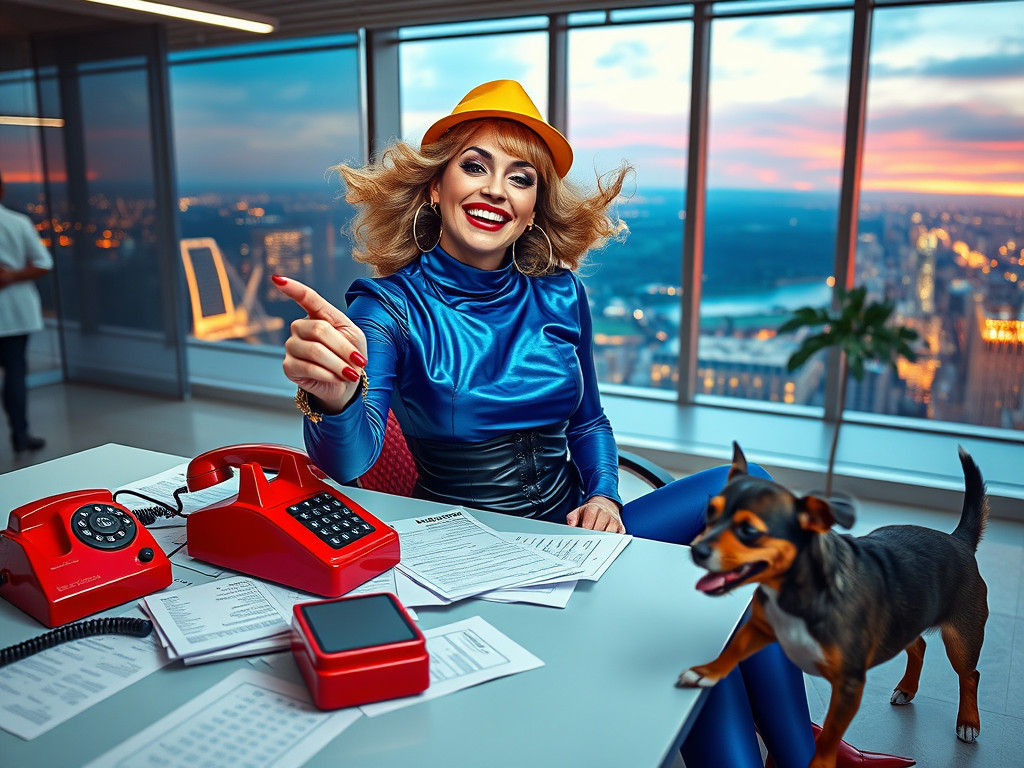 Glamorous Woman Pushes Button in High Fashion Office