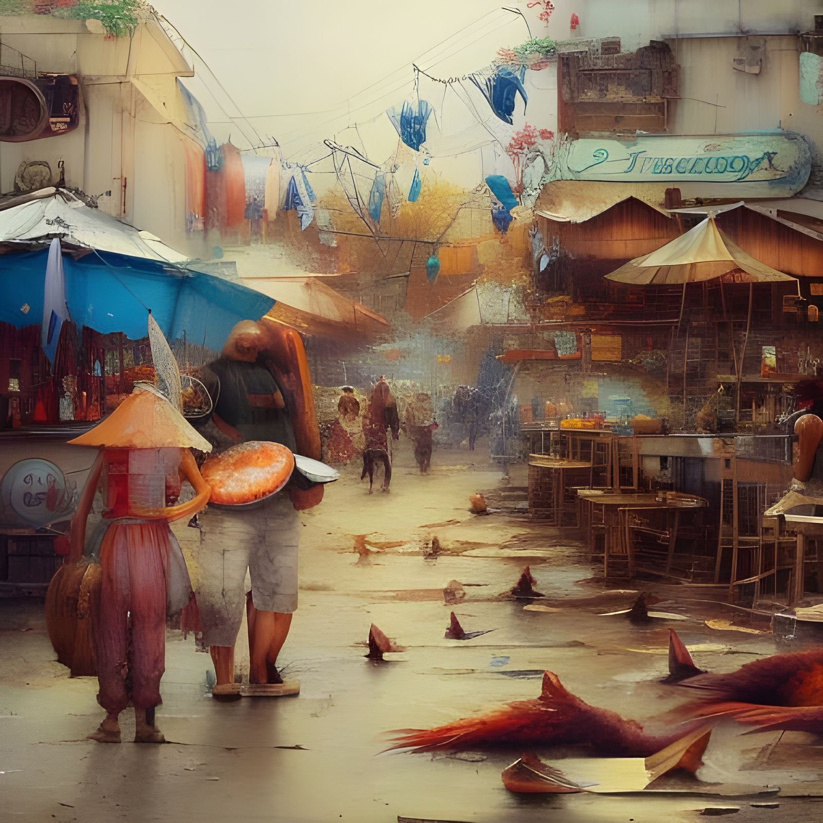 Bustling Mexican Beach Town Scene in Hyperrealism