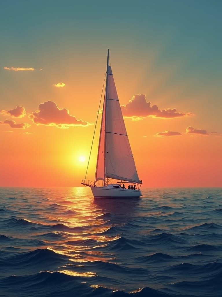 Sailboat Silhouetted at Sunset on the Ocean