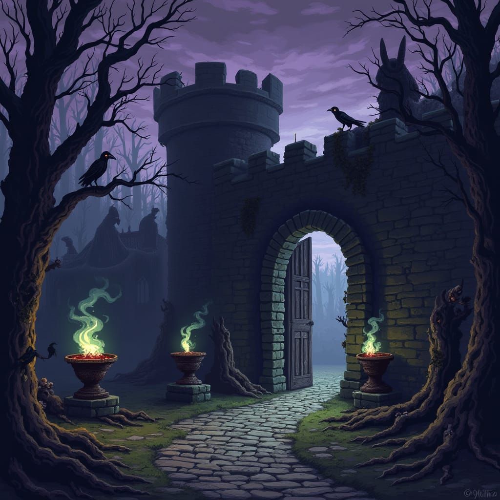 Dark Fantasy Castle in Pixel Art