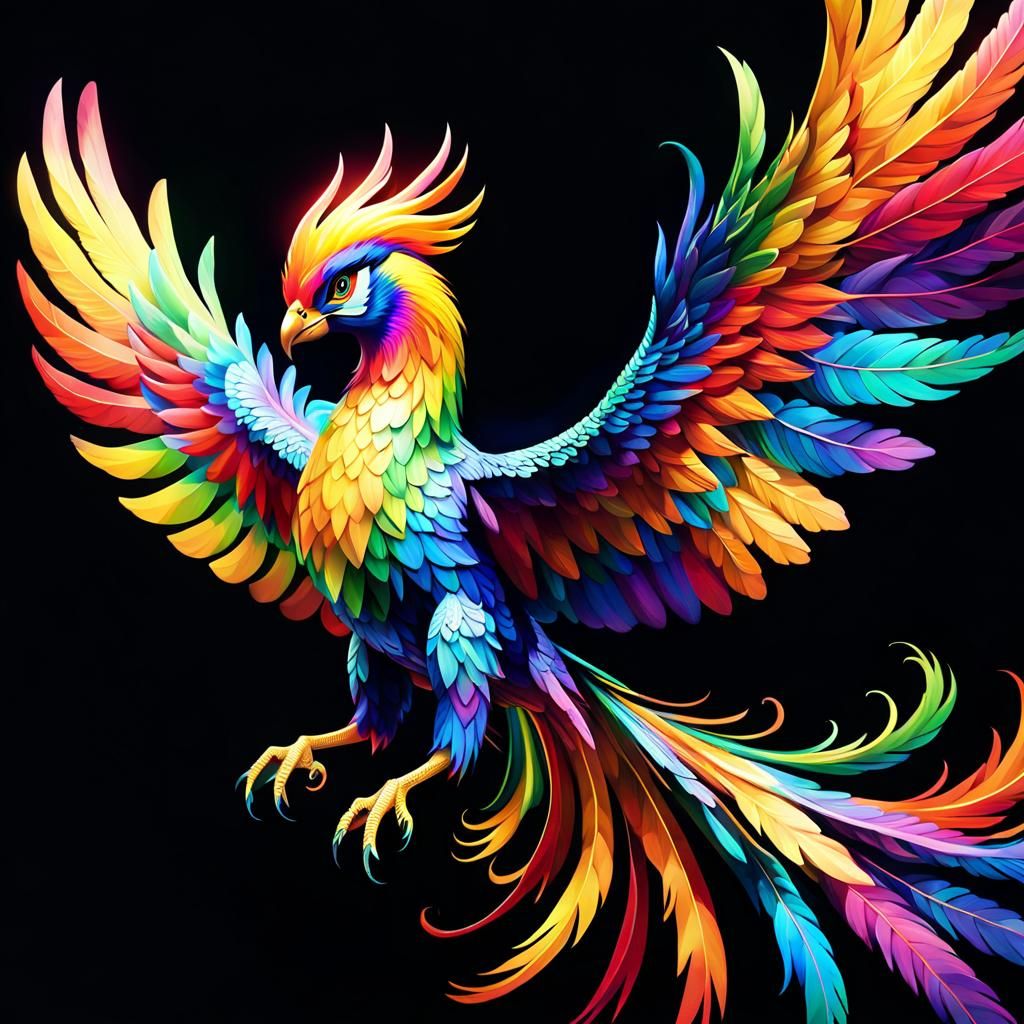 Rainbow Phoenix Soaring in the Sky