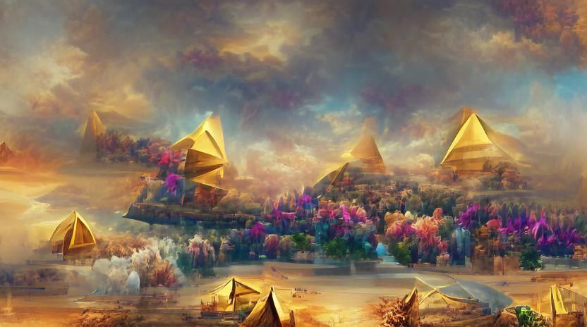 Futuristic Pyramids: 3D Rendering in Vibrant Colors