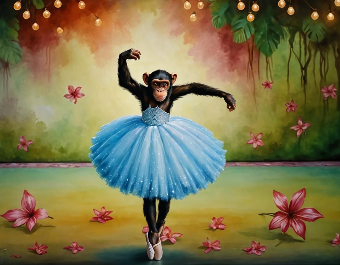 Chimpanzee Ballerina in Watercolor Style