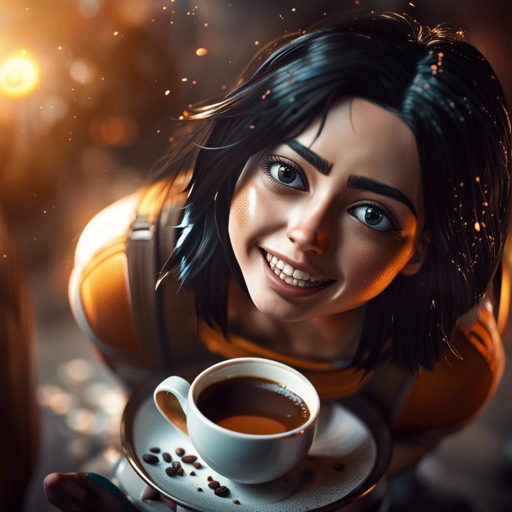 Hyperrealistic Portrait of Alita with Bokeh Effect