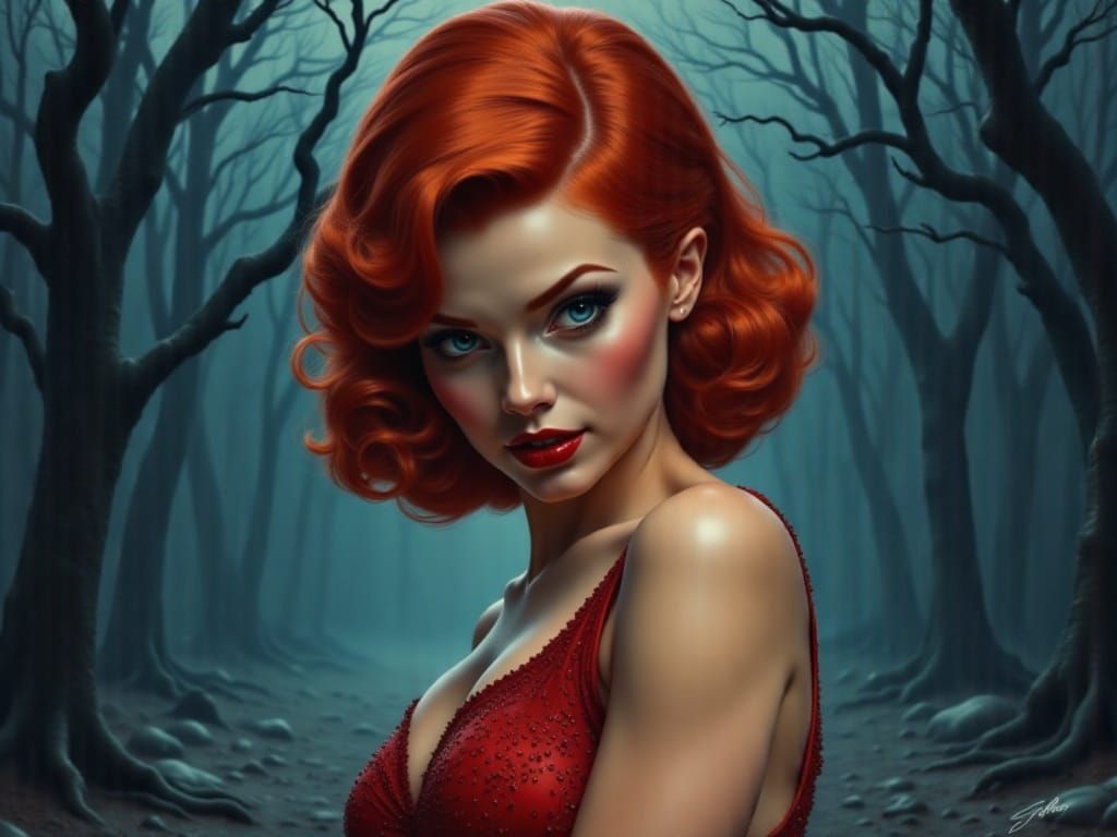 Glamorous 1920s Pin-Up Girl on Foggy Night