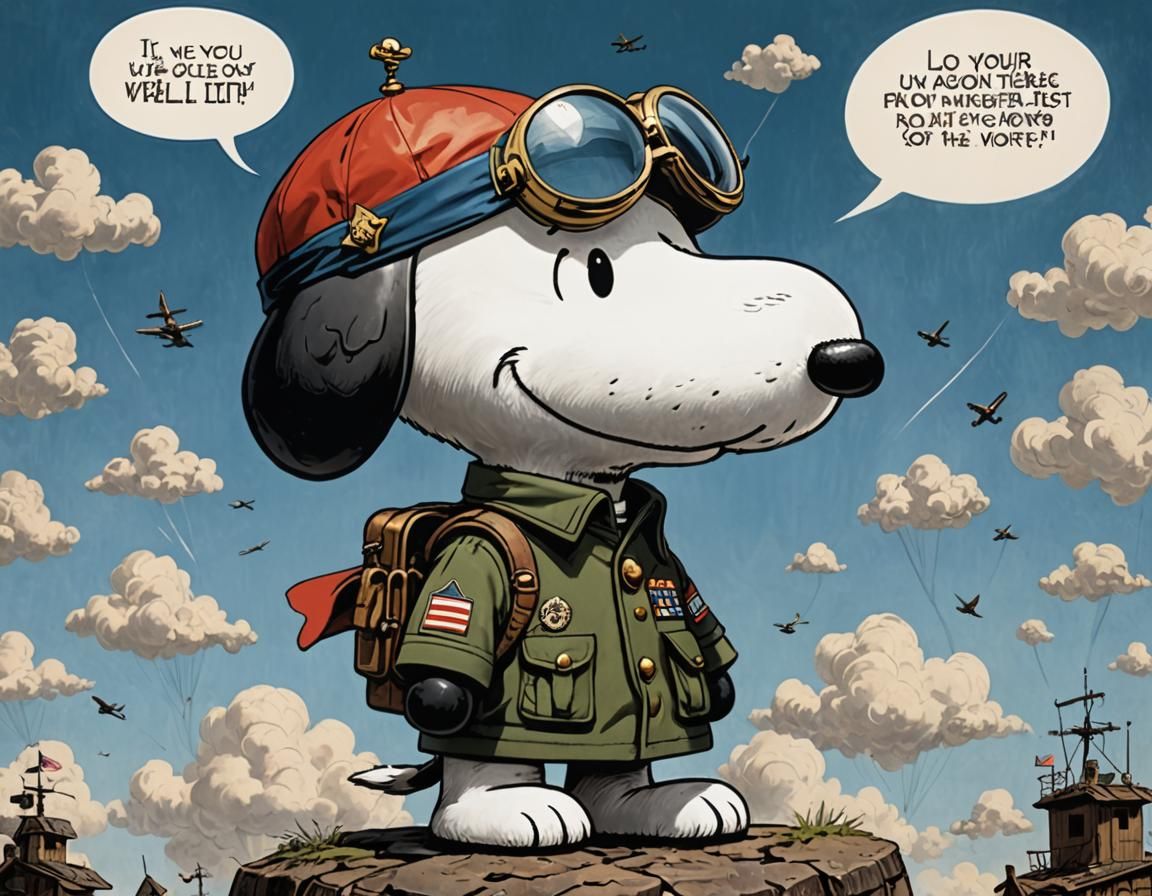 Snoopy as WW1 Flying Ace in Comic Art Style