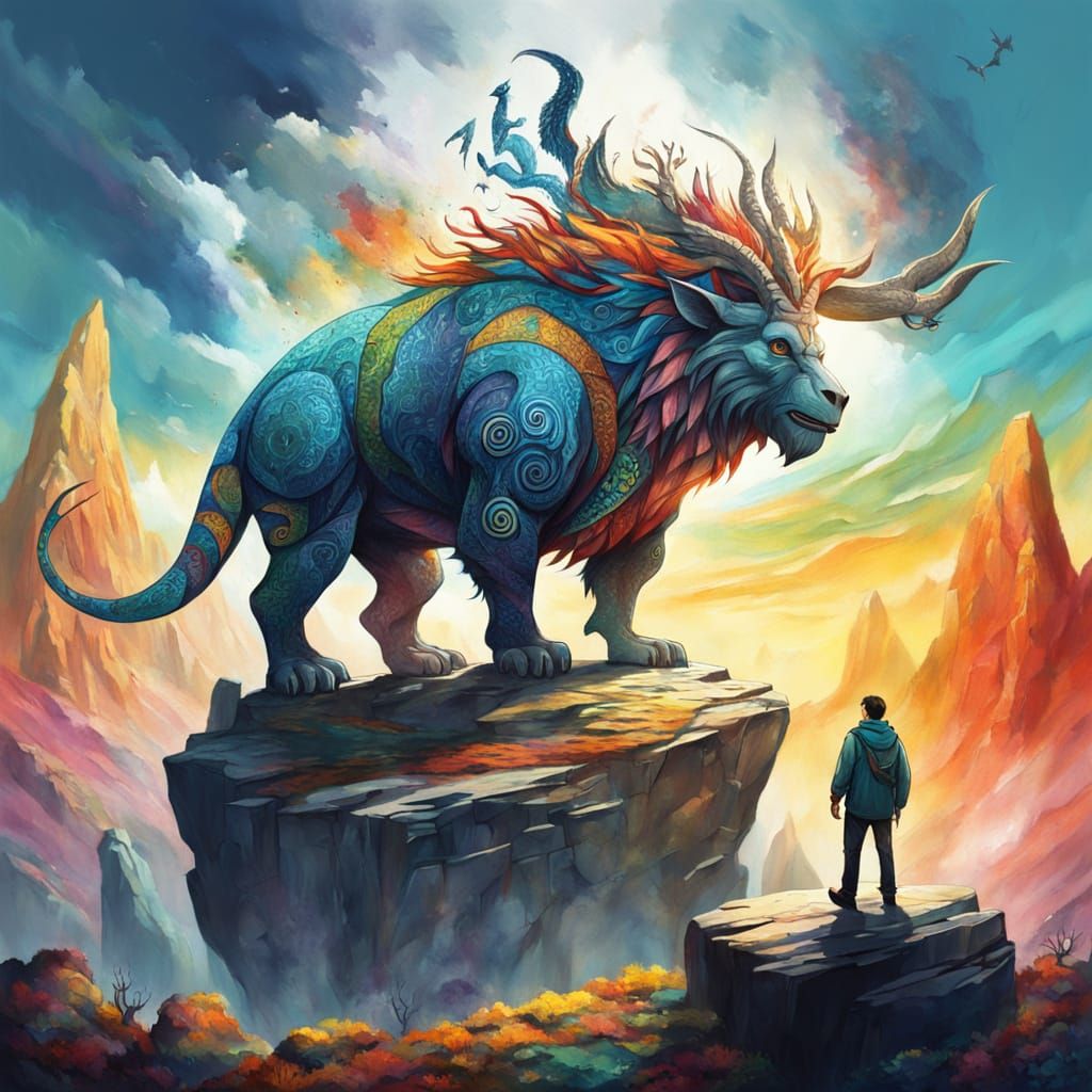 Imaginary Hybrid Creature on a Rock