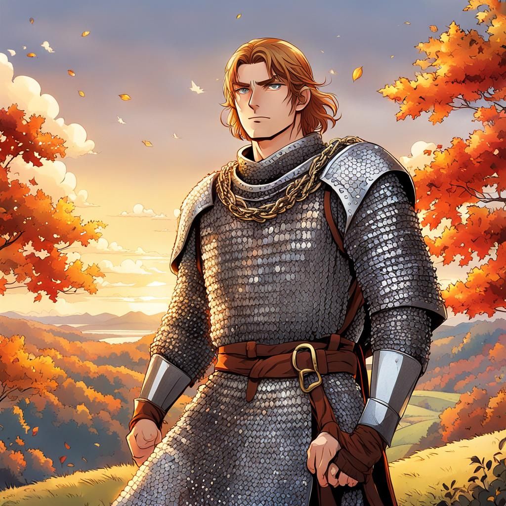 Anime-Style Norman Knight in Chainmail Regalia