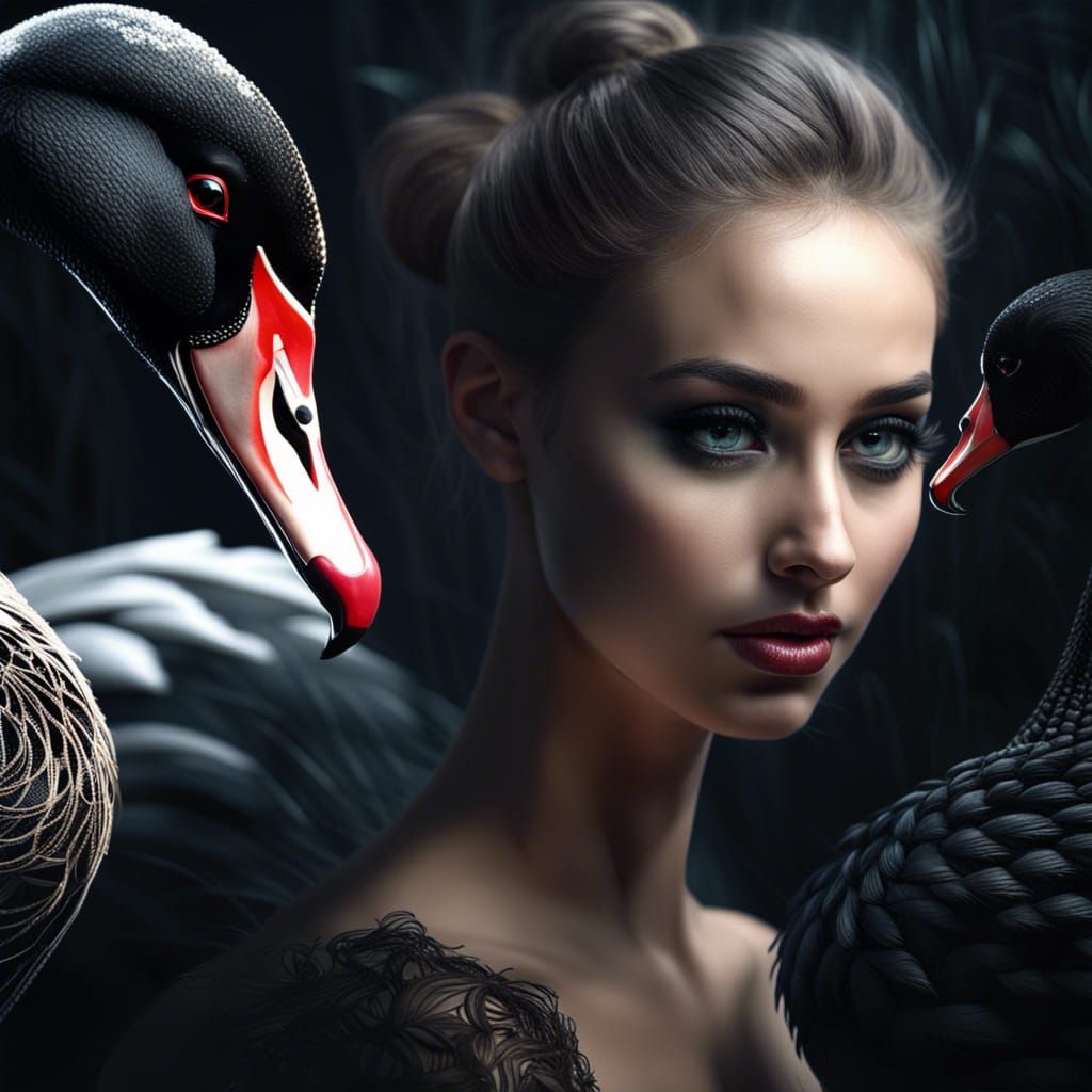 collage of a beautiful girl and and black swan, perfect comp...