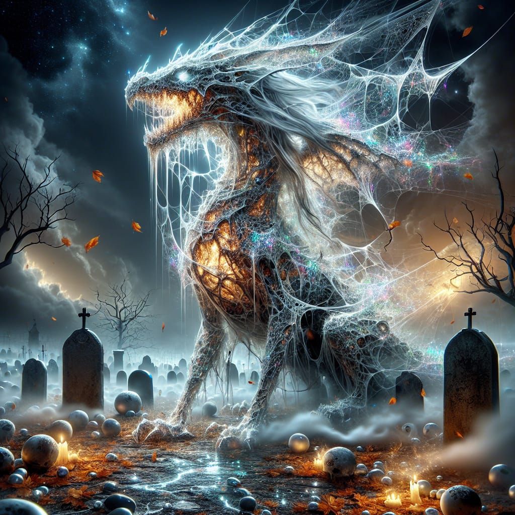 Halloween Dragon Cracking in Graveyard, Digital Art