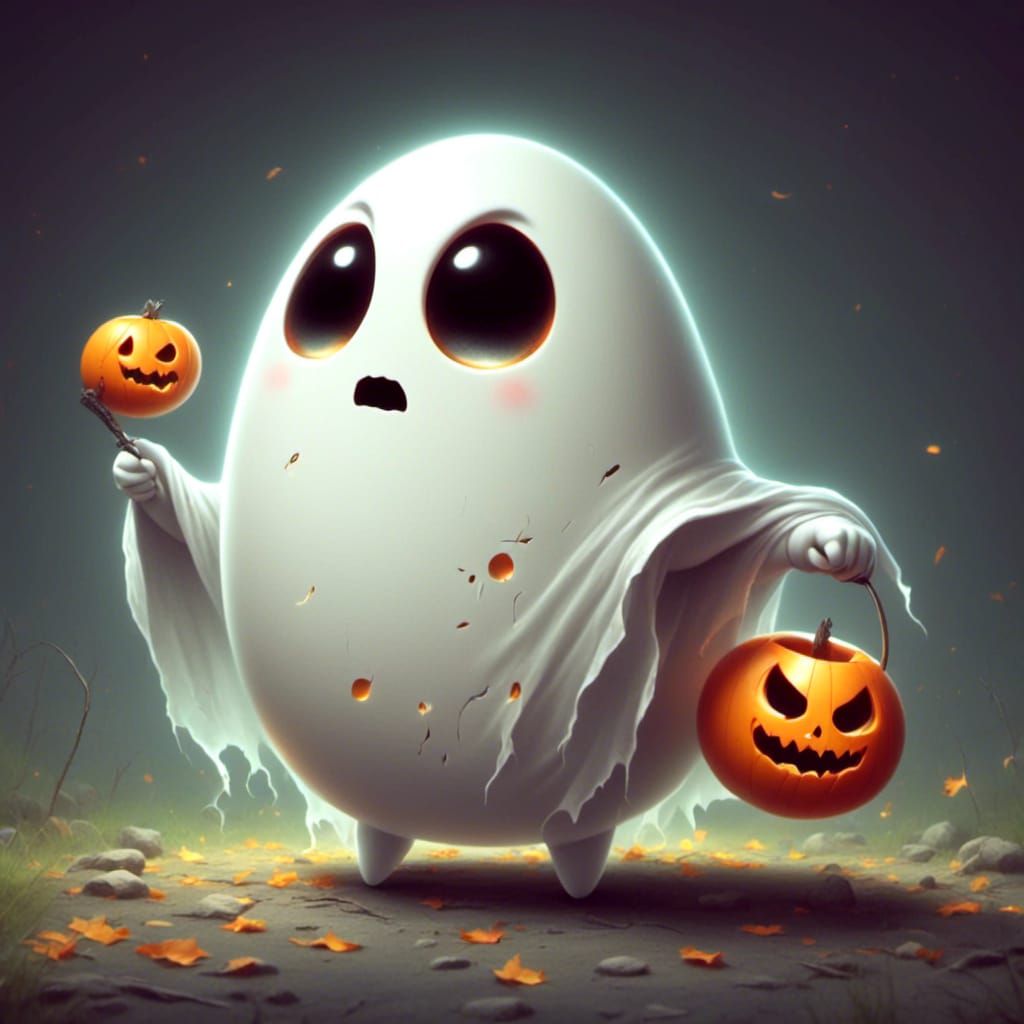Cute Ghost Angry Egg Ready for Trick-or-Treating