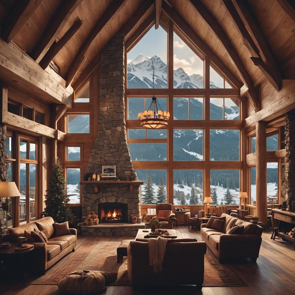 Cozy Mountain Lodge Living Room in Cinematic Style