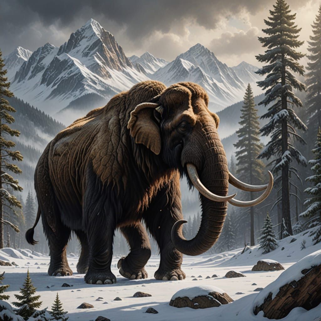Majestic Woolly Mammoth in Siberian Mountains