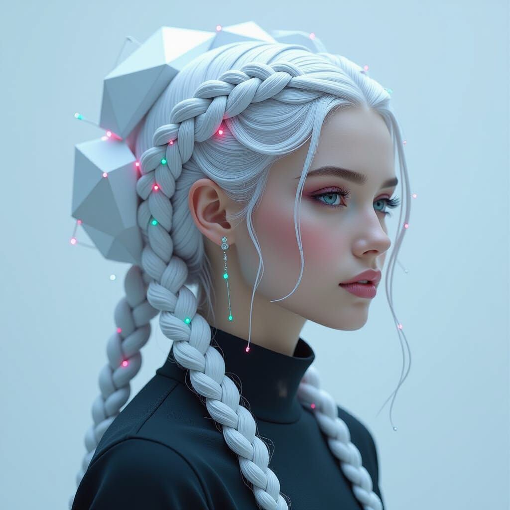 Geometric Hair Sculpture: A Surrealist Portrait
