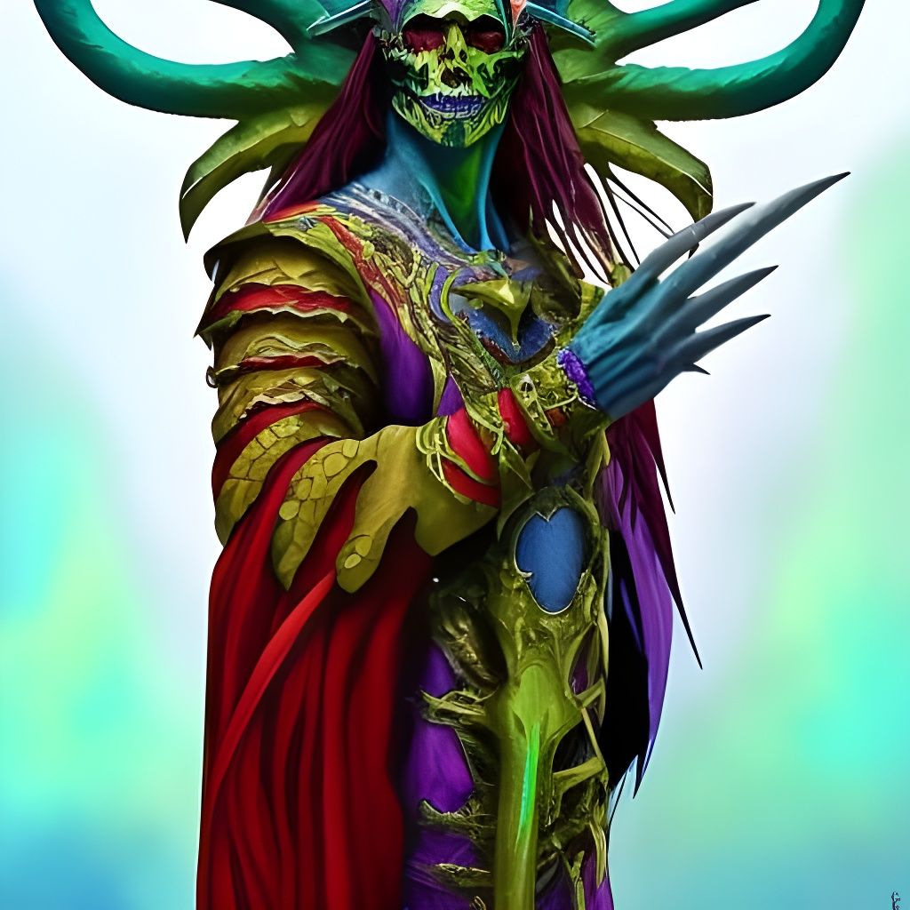 Vivid Skeletal Shaman Portrait in Fantasycore Style