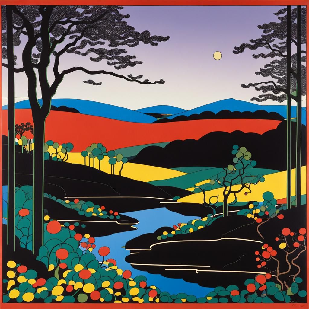 Vibrant Landscape in Graphic Style