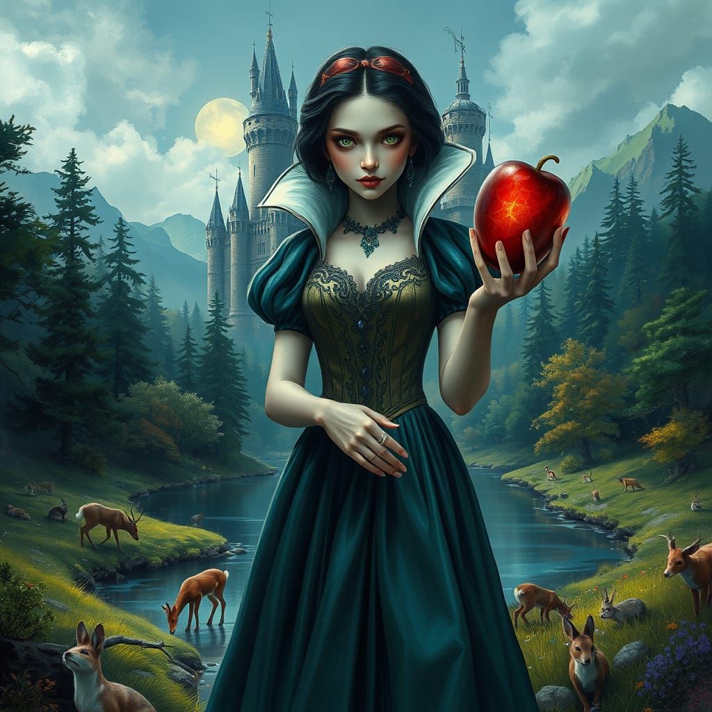 Gothic Snow White Concept Art in Tim Burton Style