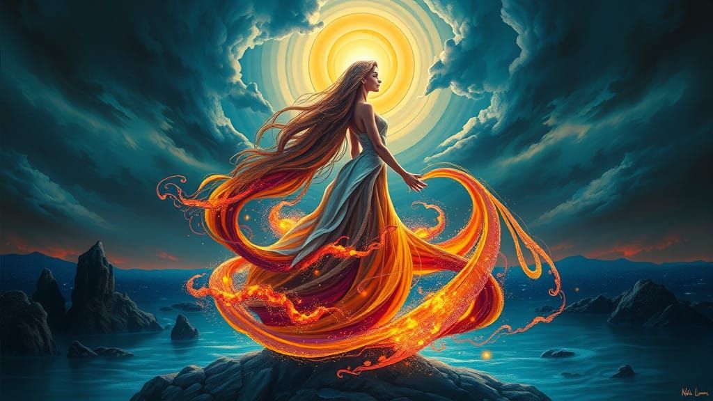 Ethereal Cosmic Goddess in Vibrant Colors