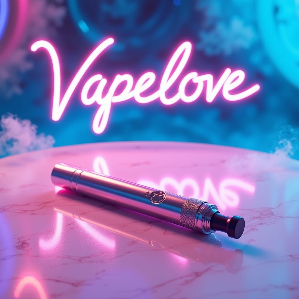Vape Pen on Marble with Vaporwave Graffiti