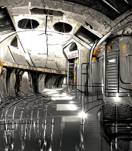 Sci-Fi Subway Tunnel in Cyberpunk 2049 Style