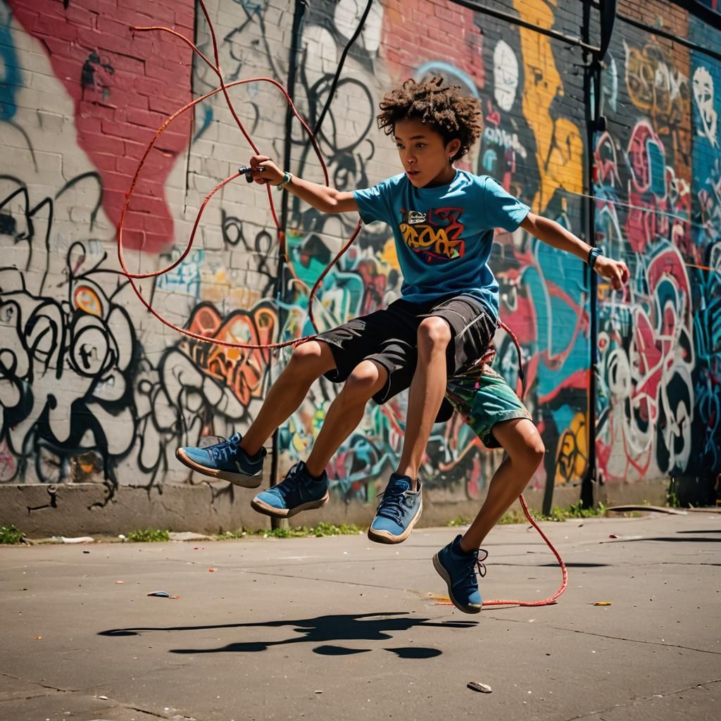 Dynamic Jump Rope Trick in Urban Playground