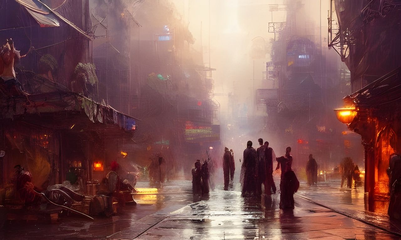 Aetherpunk City Street in Hyperrealistic Style